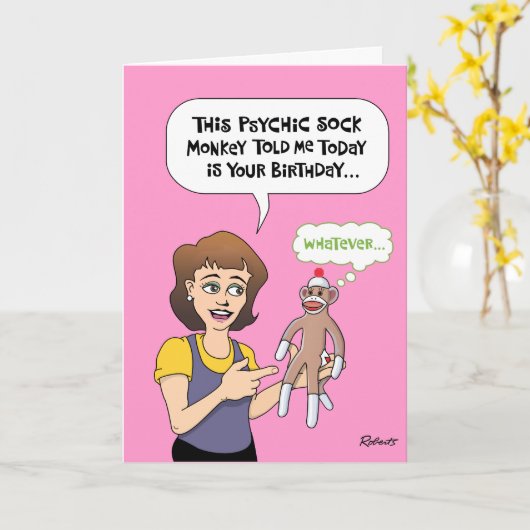 Funny Psychic Sock Monkey Geburtstag Karte (Gelbe Blume)