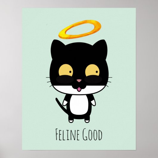 Funny Puff Black Cat mit einem Golden Halo Cartoon Poster (Vorne)