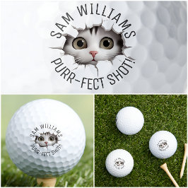 Funny Puff & Name, Niedliche Katze, für ihn, sie, Golfball