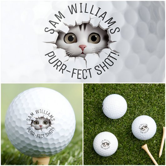 Funny Puff & Name, Niedliche Katze, für ihn, sie,  Golfball