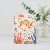 Funny Puffer Fisch in der Nähe von Vibranff Reef Postkarte (Stehend Vorderseite)