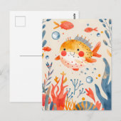 Funny Puffer Fisch in der Nähe von Vibranff Reef Postkarte (Vorne/Hinten)
