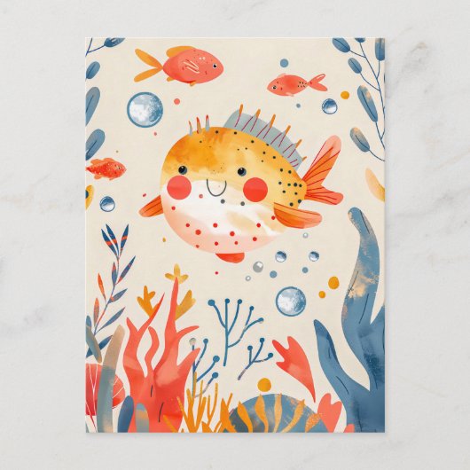 Funny Puffer Fisch in der Nähe von Vibranff Reef Postkarte (Vorderseite)
