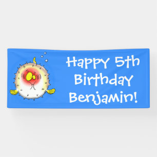 Funny Puffer Fish porcupfish Cartoon Banner
