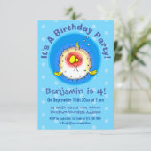 Funny Puffer Fish porcupfish Cartoon Einladung (Stehend Vorderseite)