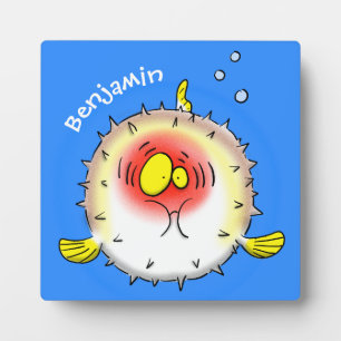 Funny Puffer Fish porcupfish Cartoon Fotoplatte