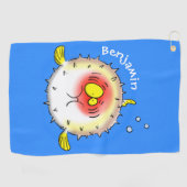 Funny Puffer Fish porcupfish Cartoon Golfhandtuch (Horizontal)