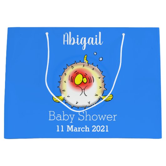 Funny Puffer Fish porcupfish Cartoon Große Geschenktüte (Vorderseite)