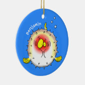 Funny Puffer Fish porcupfish Cartoon Keramik Ornament (Rechts)