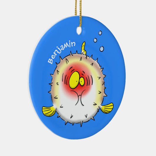 Funny Puffer Fish porcupfish Cartoon Keramik Ornament (Rechts)