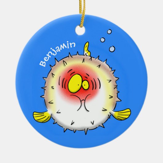 Funny Puffer Fish porcupfish Cartoon Keramik Ornament (Vorne)