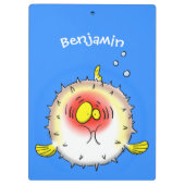 Funny Puffer Fish porcupfish Cartoon Klemmbrett (Rückseite)