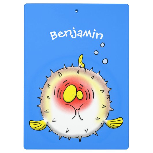 Funny Puffer Fish porcupfish Cartoon Klemmbrett (Rückseite)