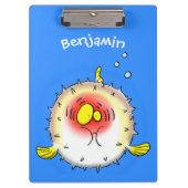 Funny Puffer Fish porcupfish Cartoon Klemmbrett (Vorderseite)