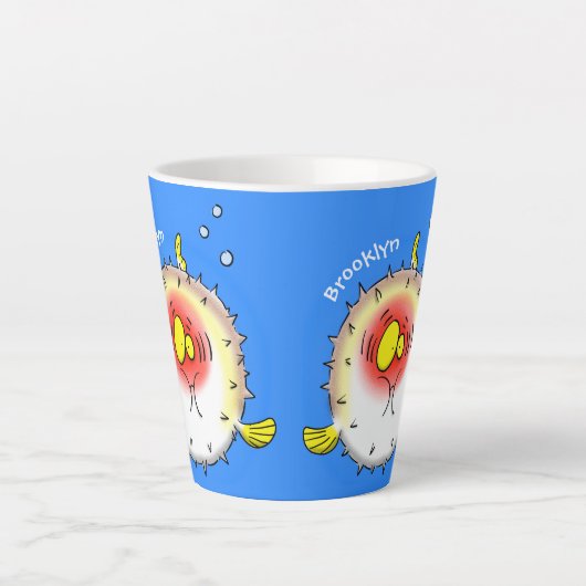 Funny Puffer Fish porcupfish Cartoon Milchtasse (Vorderseite)