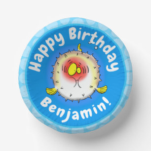 Funny Puffer Fish porcupfish Cartoon Pappteller