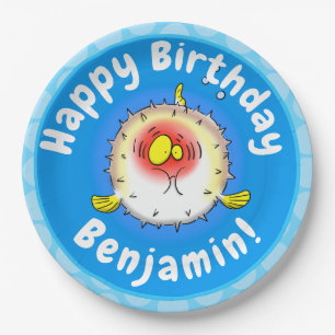 Funny Puffer Fish porcupfish Cartoon Pappteller