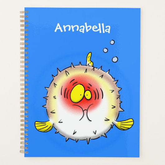 Funny Puffer Fish porcupfish Cartoon Planer (Vorderseite)