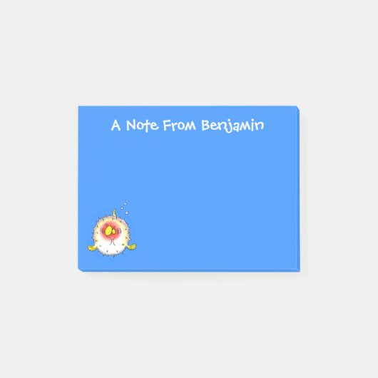 Funny Puffer Fish porcupfish Cartoon Post-it Klebezettel (Vorderseite)