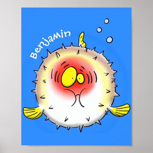 Funny Puffer Fish porcupfish Cartoon Poster (Vorne)