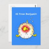 Funny Puffer Fish porcupfish Cartoon Postkarte (Vorne/Hinten)