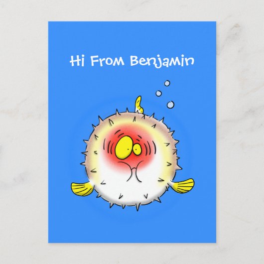 Funny Puffer Fish porcupfish Cartoon Postkarte (Vorderseite)