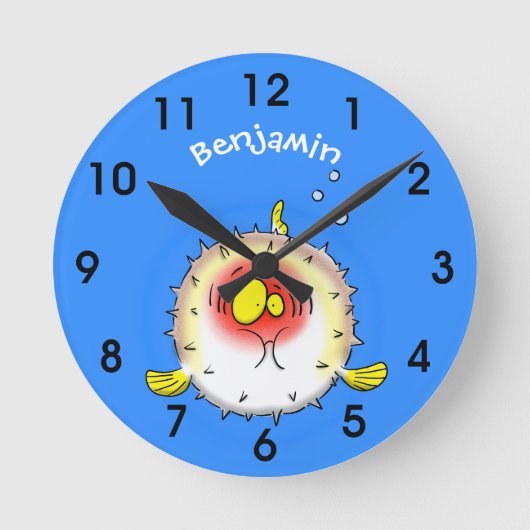 Funny Puffer Fish porcupfish Cartoon Runde Wanduhr (Vorderseite)