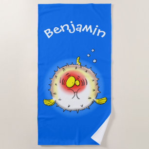 Funny Puffer Fish porcupfish Cartoon Strandtuch