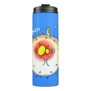 Funny Puffer Fish porcupfish Cartoon Thermosbecher