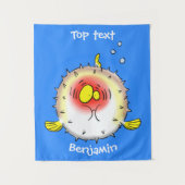 Funny Puffer Fish porcupfish Cartoon Wandteppich (Vorderseite)