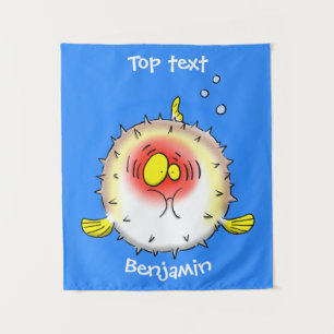 Funny Puffer Fish porcupfish Cartoon Wandteppich
