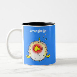 Funny Puffer Fish porcupfish Cartoon Zweifarbige Tasse