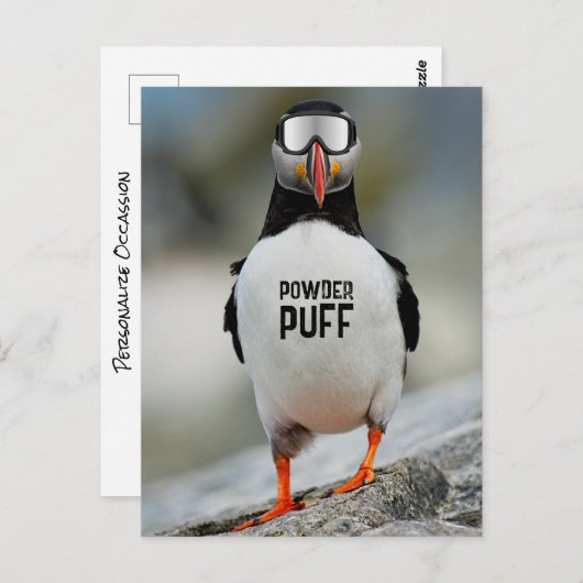 Funny Puffin Downhill Ski Powder Puff Ski Trip Postkarte (Vorne/Hinten)