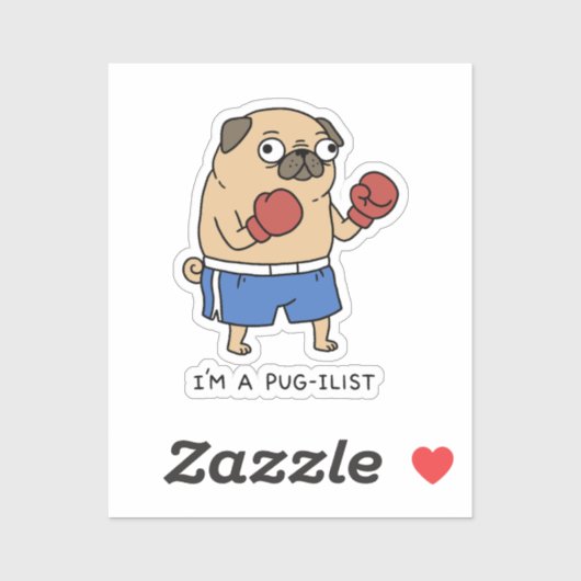 Funny Pug Boxing Pun I Am A Pugilist Dog Aufkleber (Blatt)