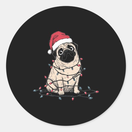 Funny Pug Christmas Graphics Dog Lights Lover Owne Runder Aufkleber (Vorderseite)