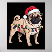 Funny Pug Christmas Santa Hat Xmas Lights  Poster (Vorne)