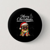 Funny Pug Dog Christmas Lights Santa Hat Candy Can Button (Vorderseite)