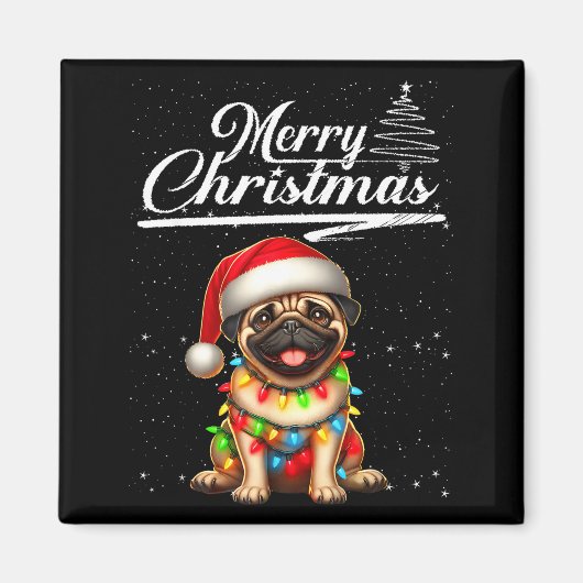 Funny Pug Dog Christmas Lights Santa Hat Candy Can Magnet (Vorne)