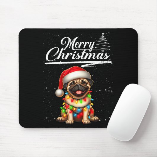 Funny Pug Dog Christmas Lights Santa Hat Candy Can Mousepad (Mit Mouse)