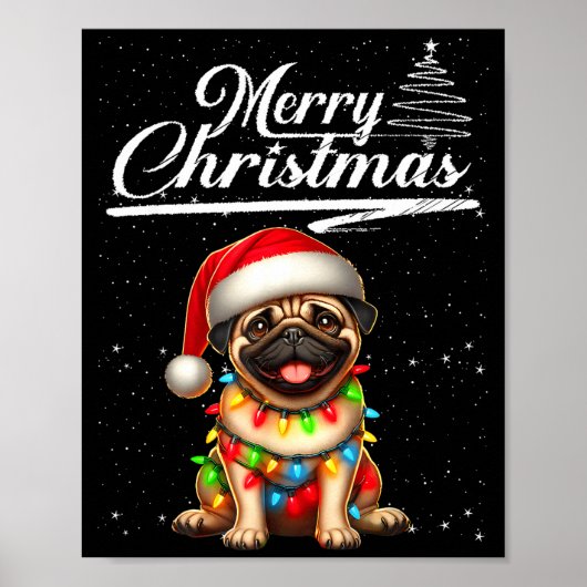 Funny Pug Dog Christmas Lights Santa Hat Candy Can Poster (Vorne)