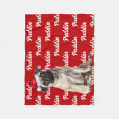 Funny Pug Dog with Name Pattern Christmas Fleecedecke (Vorderseite)