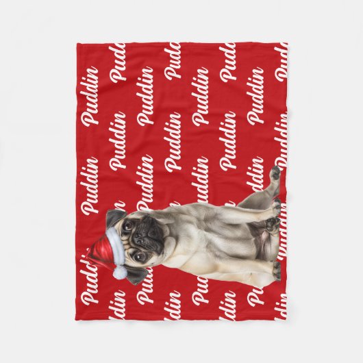 Funny Pug Dog with Name Pattern Christmas Fleecedecke (Vorderseite)