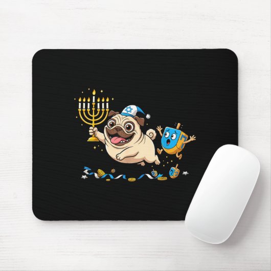 Funny Pug Dreidel Menorah Hanukkah Kids Womens Men Mousepad (Mit Mouse)
