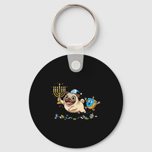 Funny Pug Dreidel Menorah Hanukkah Kids Womens Men Schlüsselanhänger (Vorderseite)