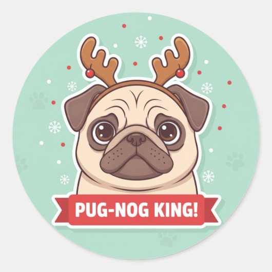 Funny Pug Reindeer Holiday Sticker (Vorderseite)