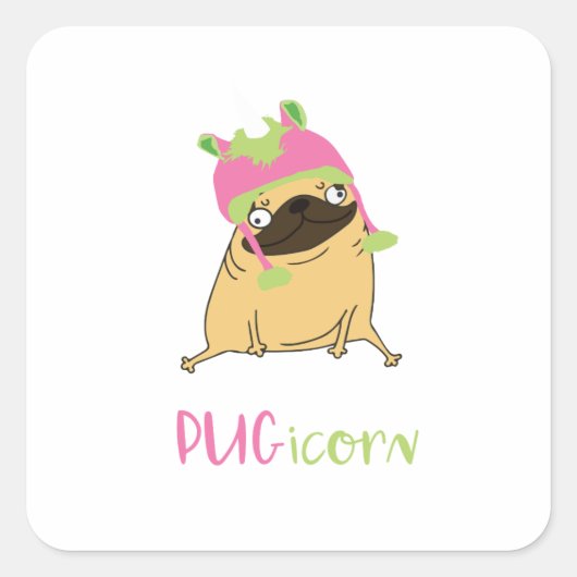 Funny Pugicorn Unicorn Mops Quadratischer Aufkleber (Vorderseite)