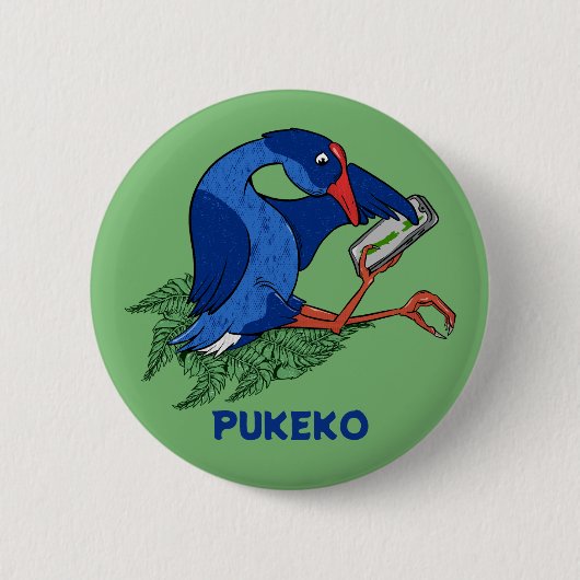 Funny Pukeko mit Mobiltelefon Button (Vorderseite)