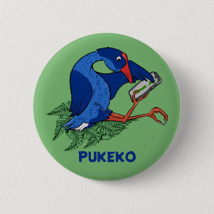 Funny Pukeko mit Mobiltelefon Button