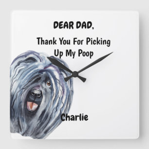 Funny Puli Dog Dad Watercolor Canine Art  Quadratische Wanduhr