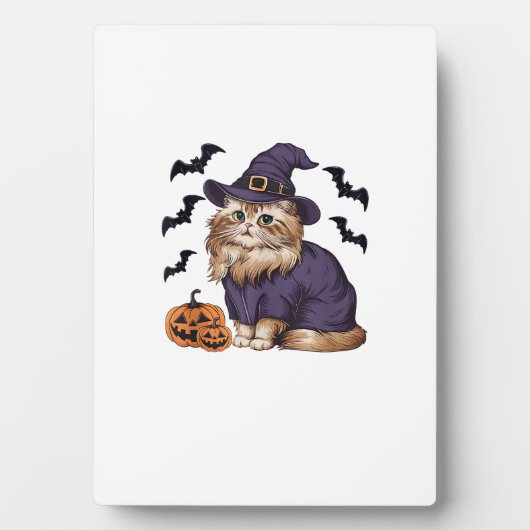 Funny Pumpkin Bat Witch Costume Persian Cat Hallow Fotoplatte (Vorderseite)